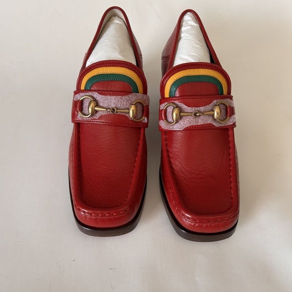 GUCCI Women's Red Leather Heeled Horsebit Loafers Size 8.5 (US) NIB 475657 - Picture 9 of 9